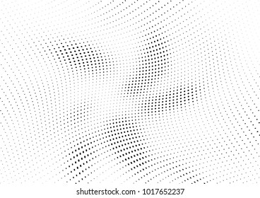 Abstract halftone wave dotted background. Futuristic twisted grunge pattern, dot, circles.  Vector modern optical pop art texture for posters, business cards, cover, labels mock-up, stickers layout