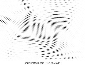 Abstract halftone wave dotted background. Futuristic twisted grunge pattern, dot, circles.  Vector modern optical pop art texture for posters, business cards, cover, labels mock-up, stickers layout
