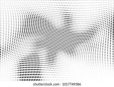 Abstract halftone wave dotted background. Futuristic twisted grunge pattern, dot, circles.  Vector modern optical pop art texture for posters, business cards, cover, labels mock-up, stickers layout