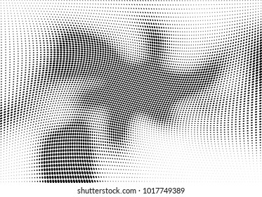 Abstract halftone wave dotted background. Futuristic twisted grunge pattern, dot, circles.  Vector modern optical pop art texture for posters, business cards, cover, labels mock-up, stickers layout
