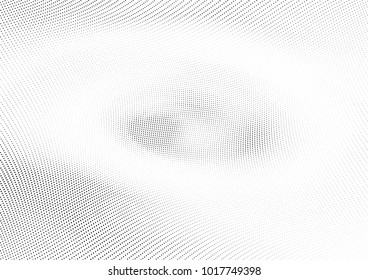 Abstract halftone wave dotted background. Futuristic twisted grunge pattern, dot, circles.  Vector modern optical pop art texture for posters, business cards, cover, labels mock-up, stickers layout