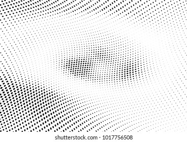 Abstract halftone wave dotted background. Futuristic twisted grunge pattern, dot, circles.  Vector modern optical pop art texture for posters, business cards, cover, labels mock-up, stickers layout