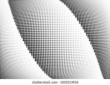 Abstract halftone wave dotted background. Halftone  grunge pattern with square.  Vector halftone modern pop art twisted texture for poster, cover, business card, postcard, art label layout, sticker.