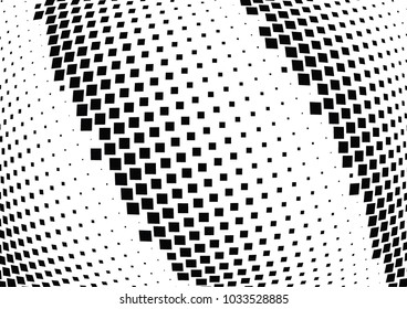Abstract halftone wave dotted background. Halftone  grunge pattern with square.  Vector halftone modern pop art twisted texture for poster, cover, business card, postcard, art label layout, sticker.