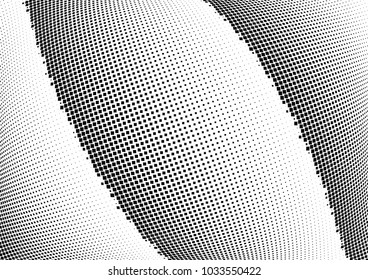 Abstract halftone wave dotted background. Halftone  grunge pattern with square.  Vector halftone modern pop art twisted texture for poster, cover, business card, postcard, art label layout, sticker.