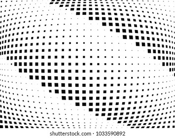 Abstract halftone wave dotted background. Halftone  grunge pattern with square.  Vector halftone modern pop art twisted texture for poster, cover, business card, postcard, art label layout, sticker.