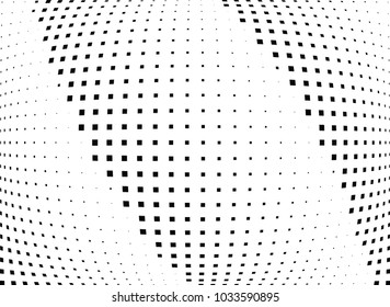 Abstract halftone wave dotted background. Halftone  grunge pattern with square.  Vector halftone modern pop art twisted texture for poster, cover, business card, postcard, art label layout, sticker.