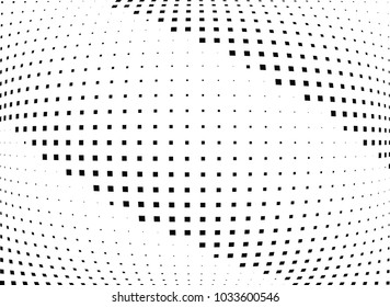 Abstract halftone wave dotted background. Halftone  grunge pattern with square.  Vector halftone modern pop art twisted texture for poster, cover, business card, postcard, art label layout, sticker.