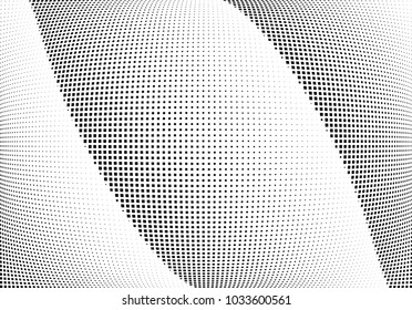 Abstract halftone wave dotted background. Halftone  grunge pattern with square.  Vector halftone modern pop art twisted texture for poster, cover, business card, postcard, art label layout, sticker.