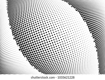 Abstract halftone wave dotted background. Halftone  grunge pattern with square.  Vector halftone modern pop art twisted texture for poster, cover, business card, postcard, art label layout, sticker.