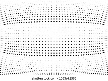 Abstract halftone wave dotted background. Halftone  grunge pattern with square.  Vector halftone modern pop art twisted texture for poster, cover, business card, postcard, art label layout, sticker.
