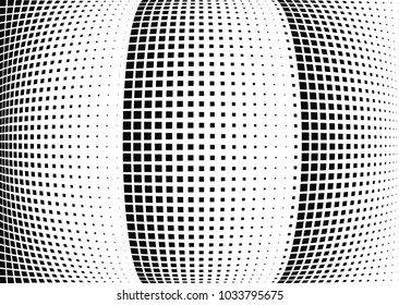 Abstract halftone wave dotted background. Halftone  grunge pattern with square.  Vector halftone modern pop art twisted texture for poster, cover, business card, postcard, art label layout, sticker.