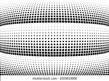 Abstract halftone wave dotted background. Halftone  grunge pattern with square.  Vector halftone modern pop art twisted texture for poster, cover, business card, postcard, art label layout, sticker.