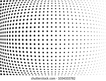 Abstract halftone wave dotted background. Halftone twisted grunge pattern, star.  Vector modern optical halftone pop art texture poster, postcard, grunge cover, label, vintage sticker mock-up layout