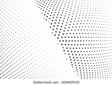 Abstract halftone wave dotted background. Halftone twisted grunge pattern, star.  Vector modern optical halftone pop art texture poster, postcard, grunge cover, label, vintage sticker mock-up layout