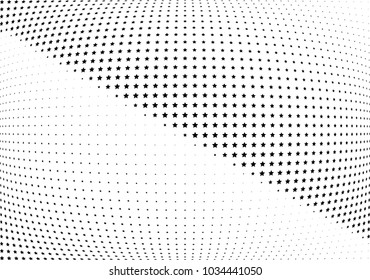 Abstract halftone wave dotted background. Halftone twisted grunge pattern, star.  Vector modern optical halftone pop art texture poster, postcard, grunge cover, label, vintage sticker mock-up layout