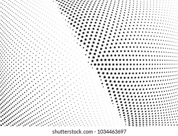 Abstract halftone wave dotted background. Halftone twisted grunge pattern, star.  Vector modern optical halftone pop art texture poster, postcard, grunge cover, label, vintage sticker mock-up layout