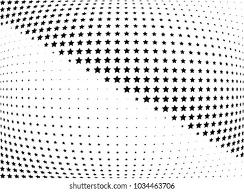 Abstract halftone wave dotted background. Halftone twisted grunge pattern, star.  Vector modern optical halftone pop art texture poster, postcard, grunge cover, label, vintage sticker mock-up layout