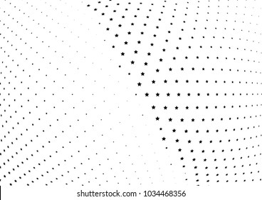 Abstract halftone wave dotted background. Halftone twisted grunge pattern, star.  Vector modern optical halftone pop art texture poster, postcard, grunge cover, label, vintage sticker mock-up layout
