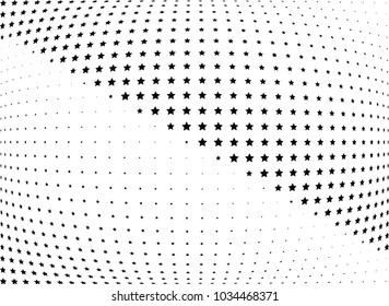 Abstract halftone wave dotted background. Halftone twisted grunge pattern, star.  Vector modern optical halftone pop art texture poster, postcard, grunge cover, label, vintage sticker mock-up layout