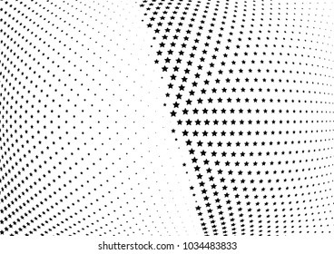 Abstract halftone wave dotted background. Halftone twisted grunge pattern, star.  Vector modern optical halftone pop art texture poster, postcard, grunge cover, label, vintage sticker mock-up layout