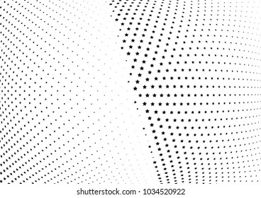 Abstract halftone wave dotted background. Halftone twisted grunge pattern, star.  Vector modern optical halftone pop art texture poster, postcard, grunge cover, label, vintage sticker mock-up layout