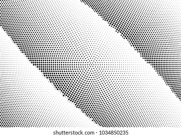 Abstract halftone wave dotted background. Halftone twisted grunge pattern, dot, circle.  Vector modern optical halftone pop art texture for poster, business card, cover, label mock-up, sticker layout