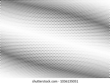 Abstract halftone wave dotted background. Halftone twisted grunge pattern, dot, circle.  Vector modern optical halftone pop art texture for poster, business card, cover, label mock-up, sticker layout