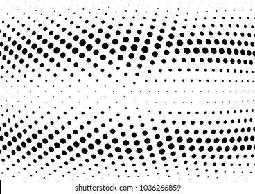 Abstract halftone wave dotted background. Halftone twisted grunge pattern, dot, circle.  Vector modern optical halftone pop art texture for poster, business card, cover, label mock-up, sticker layout