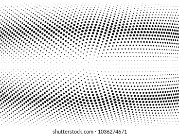Abstract halftone wave dotted background. Halftone twisted grunge pattern, dot, circle.  Vector modern optical halftone pop art texture for poster, business card, cover, label mock-up, sticker layout