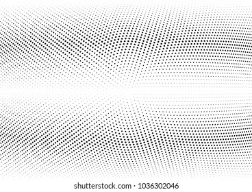 Abstract halftone wave dotted background. Halftone twisted grunge pattern, dot, circle.  Vector modern optical halftone pop art texture for poster, business card, cover, label mock-up, sticker layout