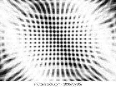 Abstract halftone wave dotted background. Halftone twisted grunge pattern, dot, circle.  Vector modern optical halftone pop art texture for poster, business card, cover, label mock-up, sticker layout