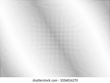 Abstract halftone wave dotted background. Halftone twisted grunge pattern, dot, circle.  Vector modern optical halftone pop art texture for poster, business card, cover, label mock-up, sticker layout