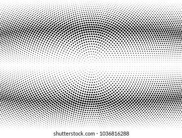 Abstract halftone wave dotted background. Halftone twisted grunge pattern, dot, circle.  Vector modern optical halftone pop art texture for poster, business card, cover, label mock-up, sticker layout