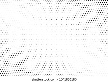 Ola de semitonos abstracta salpicada de fondo. Patrón de grunge retorcido, punto, círculo.  Textura moderna de arte óptico medio-tono para póster, tarjeta de visita, portada, maqueta de etiquetas, diseño de adhesivos
