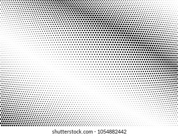 Abstract halftone wave dotted background. Halftone twisted grunge pattern, dot, circle.  Vector modern optical halftone pop art texture for poster, business card, cover, label mock-up, sticker layout