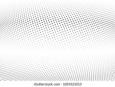 Abstract halftone wave dotted background. Halftone twisted grunge pattern, dot, circle.  Vector modern optical halftone pop art texture for poster, business card, cover, label mock-up, sticker layout