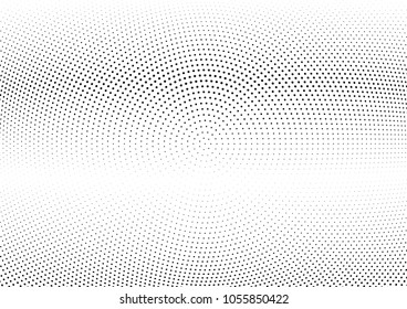 Abstract halftone wave dotted background. Halftone twisted grunge pattern, dot, circle.  Vector modern optical halftone pop art texture for poster, business card, cover, label mock-up, sticker layout