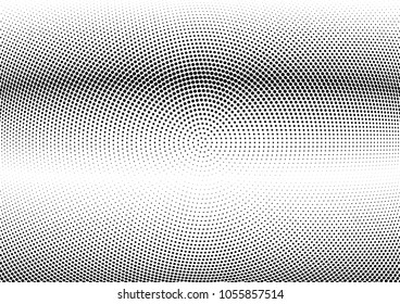 Abstract halftone wave dotted background. Halftone twisted grunge pattern, dot, circle.  Vector modern optical halftone pop art texture for poster, business card, cover, label mock-up, sticker layout