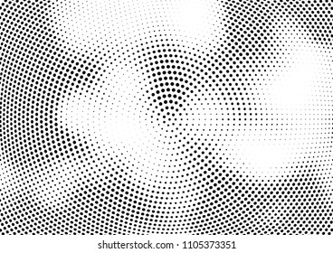 Abstract halftone wave dotted background. Halftone twisted grunge pattern, dot, circle.  Vector modern optical halftone pop art texture for poster, business card, cover, label mock-up, sticker layout