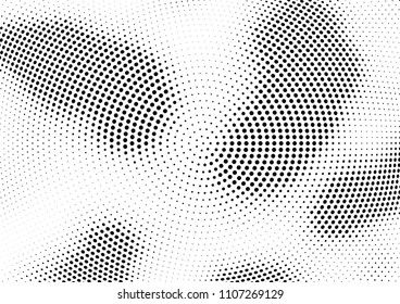Abstract halftone wave dotted background. Halftone twisted grunge pattern, dot, circle.  Vector modern optical halftone pop art texture for poster, business card, cover, label mock-up, sticker layout