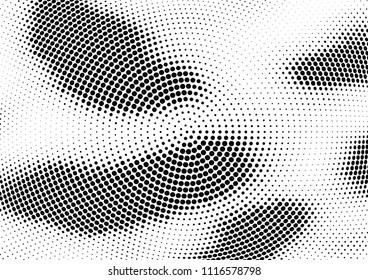 Abstract halftone wave dotted background. Halftone twisted grunge pattern, dot, circle.  Vector modern optical halftone pop art texture for poster, business card, cover, label mock-up, sticker layout