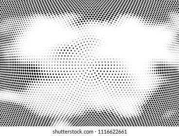 Abstract halftone wave dotted background. Halftone twisted grunge pattern, dot, circle.  Vector modern optical halftone pop art texture for poster, business card, cover, label mock-up, sticker layout