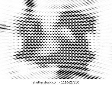 Abstract halftone wave dotted background. Halftone twisted grunge pattern, dot, circle.  Vector modern optical halftone pop art texture for poster, business card, cover, label mock-up, sticker layout