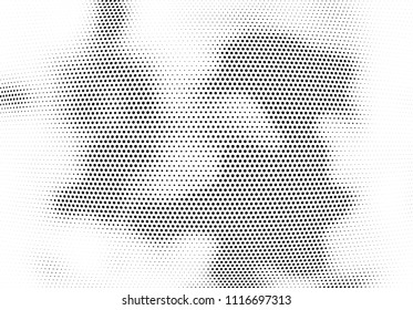 Abstract halftone wave dotted background. Halftone twisted grunge pattern, dot, circle.  Vector modern optical halftone pop art texture for poster, business card, cover, label mock-up, sticker layout