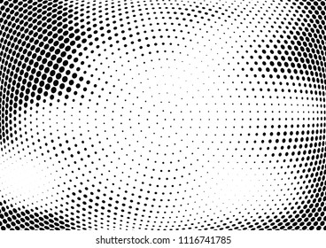 Abstract halftone wave dotted background. Halftone twisted grunge pattern, dot, circle.  Vector modern optical halftone pop art texture for poster, business card, cover, label mock-up, sticker layout