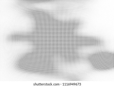 Abstract halftone wave dotted background. Halftone twisted grunge pattern, dot, circle.  Vector modern optical halftone pop art texture for poster, business card, cover, label mock-up, sticker layout