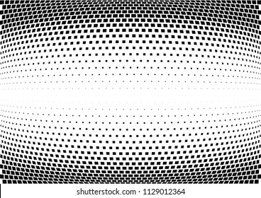 Abstract halftone wave dotted background. Halftone  grunge pattern with square.  Vector halftone modern pop art twisted texture for poster, cover, business card, postcard, art label layout, sticker.