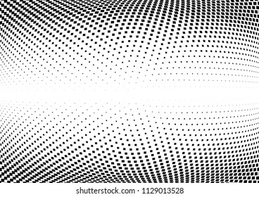 Abstract halftone wave dotted background. Halftone  grunge pattern with square.  Vector halftone modern pop art twisted texture for poster, cover, business card, postcard, art label layout, sticker.