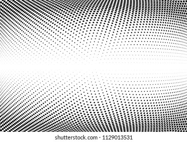 Abstract halftone wave dotted background. Halftone  grunge pattern with square.  Vector halftone modern pop art twisted texture for poster, cover, business card, postcard, art label layout, sticker.